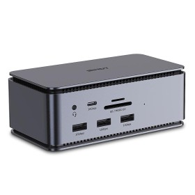 Docking station Lindy, interfete: USB-C la 6x USB-A/ 1x USB-C/1x RJ45/ 1x DisplayPort/1x HDMI/ 1x SD & 1x Micro SD/ 1x 3,5 mm/ 1
